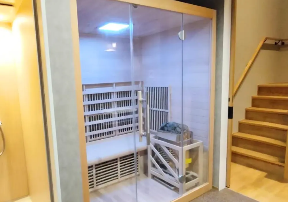 【ホームサウナ】ウッドデザインBタイプ 室内2名用 1,500×1,250×1,950mm＜レッドシダー＞