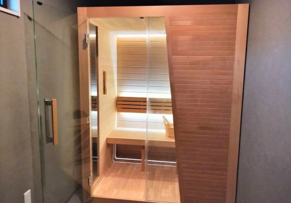 【ホームサウナ】ウッドデザインBタイプ 室内2名用 1,500×1,250×1,950mm＜レッドシダー＞