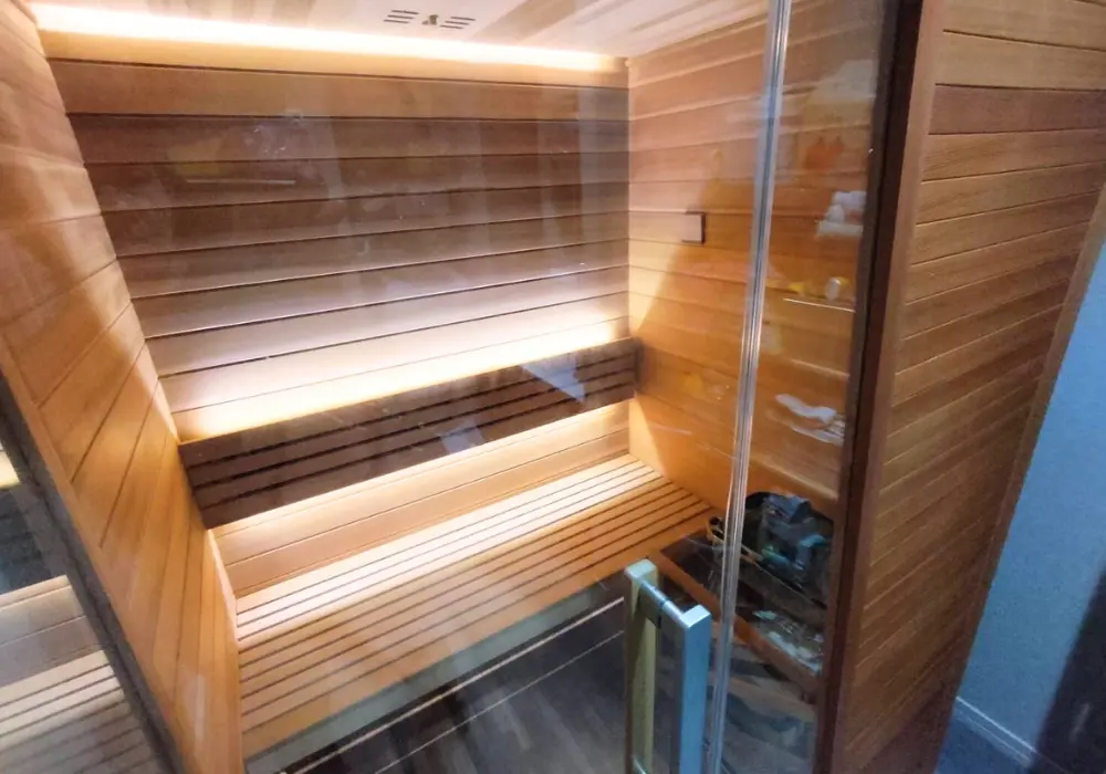 【ホームサウナ】ウッドデザインBタイプ 室内2名用 1,500×1,250×1,950mm＜レッドシダー＞