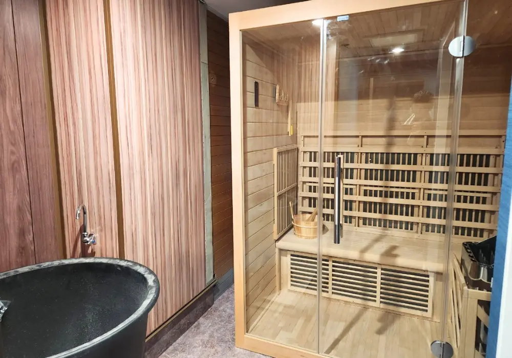 【ホームサウナ】ガラスデザインタイプ 室内2名用 1,660×1,240×2,005mm＜ヘムロック＞