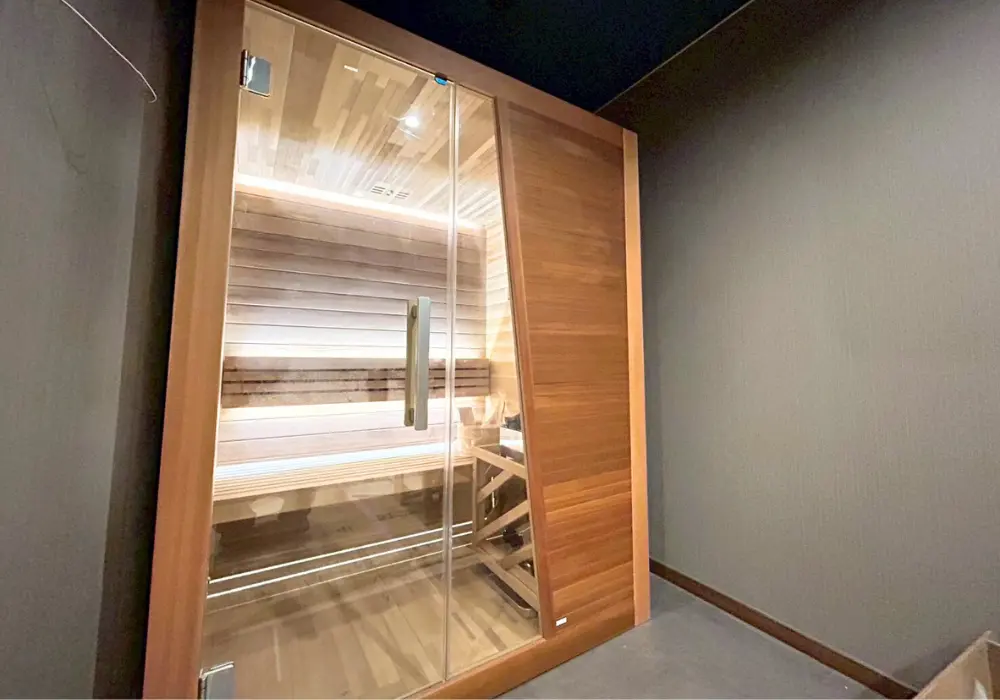 【ホームサウナ】ウッドデザインBタイプ 室内2名用 1,500×1,250×1,950mm＜レッドシダー＞