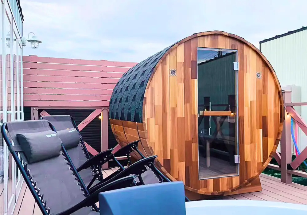 【バレルサウナ】Bタイプ 室内4名用/外椅子なし 1,800×1,800mm＜レッドシダー＞