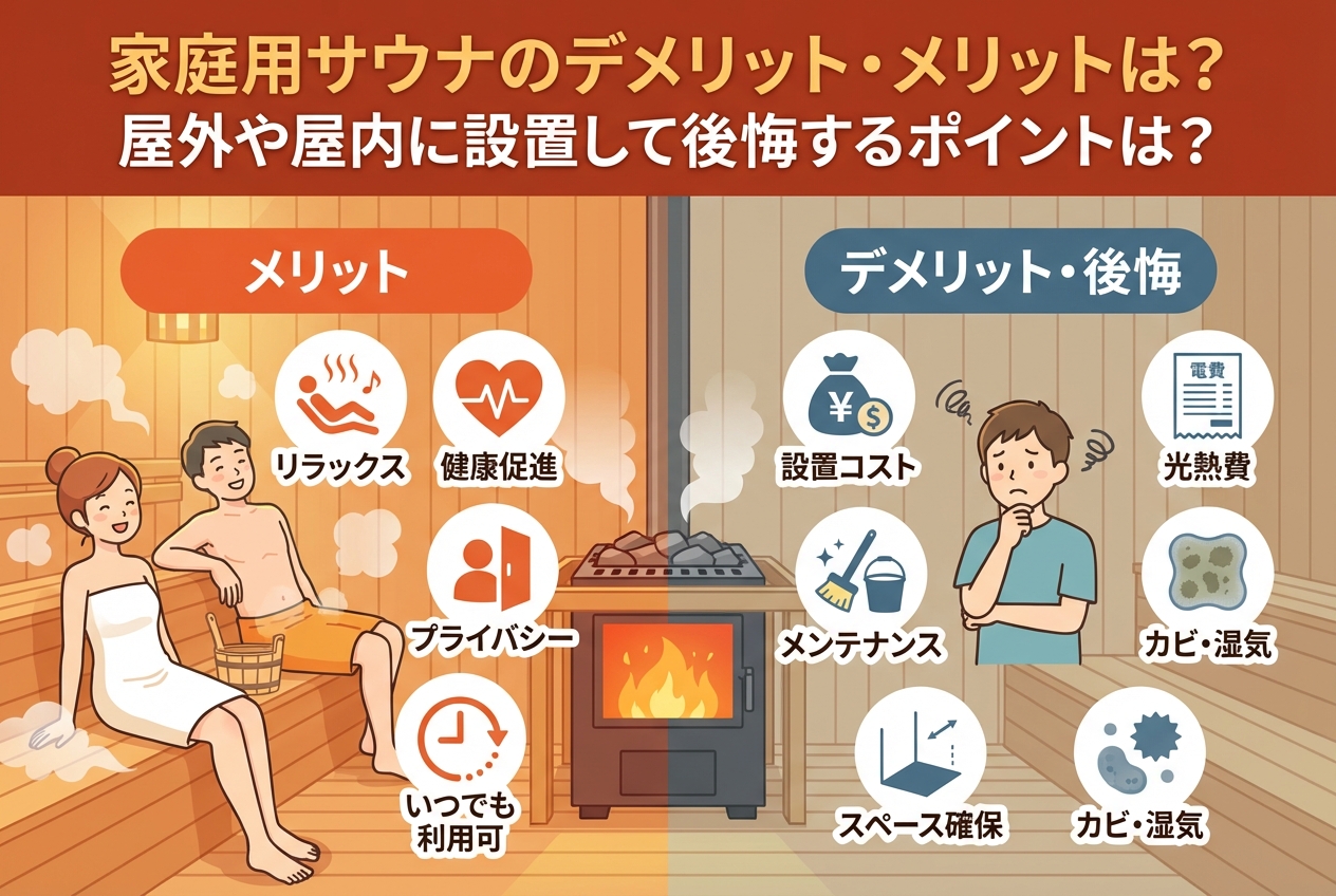 家庭用サウナのデメリット・メリットは？屋外や屋内に設置して後悔するポイントは？